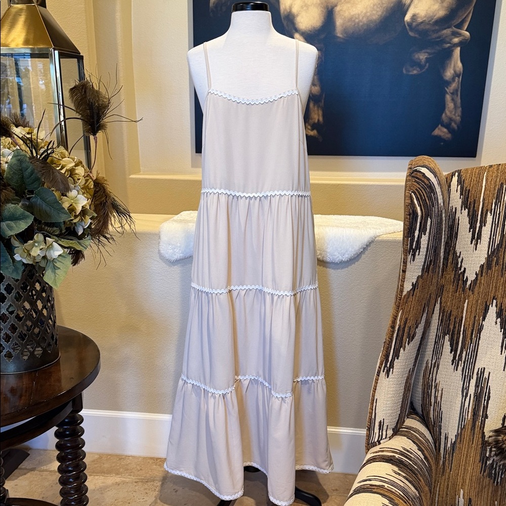 Neutral Tiered Maxi Dress with Spaghetti Straps